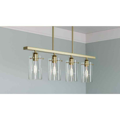Hampton Bay Regan Brushed Gold Industrial Linear Chandelier  Clear Glass Shades