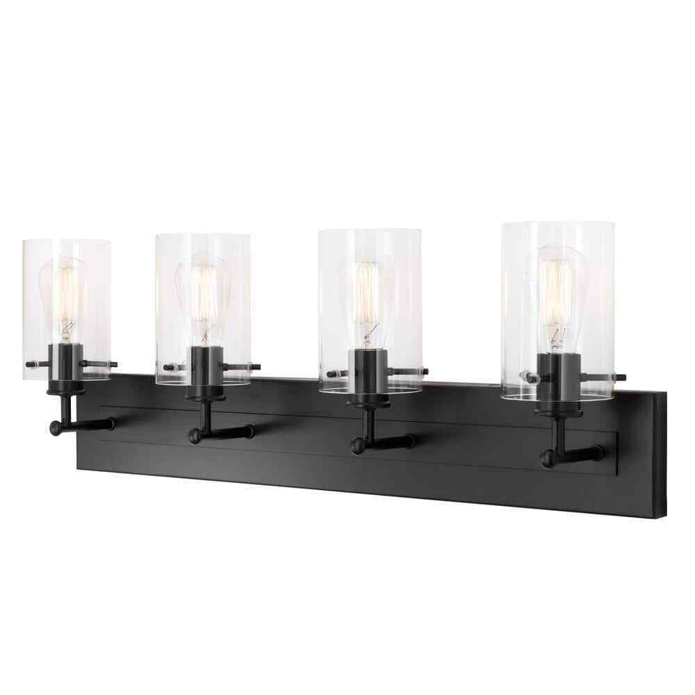 Hampton Bay Regan 29.25 in. 4-Light Matte Black Bathroom Vanity Light