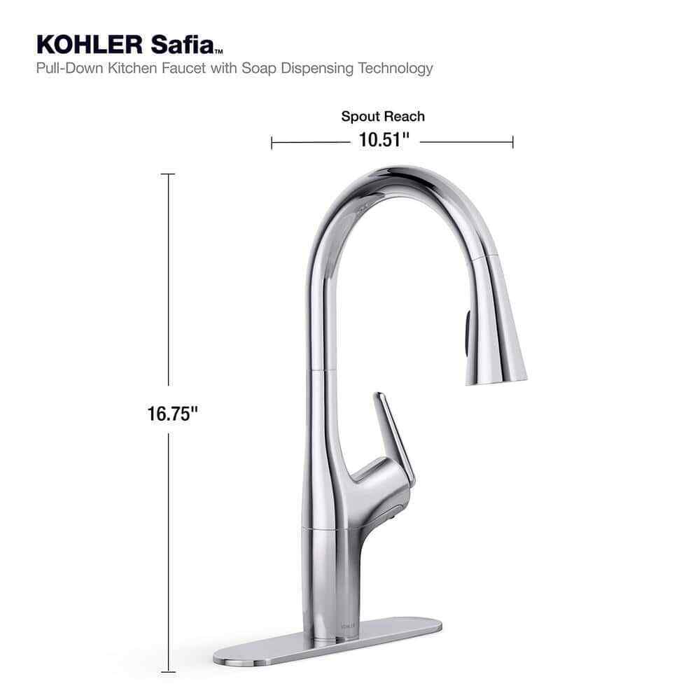 KOHLER Safia Pull Down Sprayer Kitchen Faucet Soap Dispenser in Polished Chrome