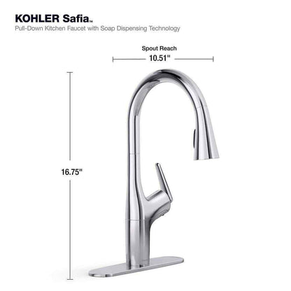 KOHLER Safia Pull Down Sprayer Kitchen Faucet Soap Dispenser in Polished Chrome