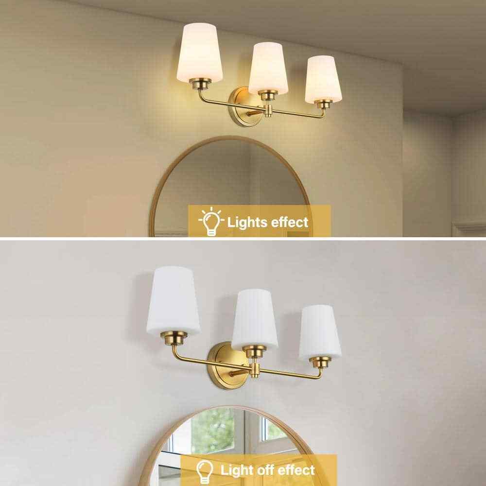 Jushua 22.5 in. W 3-Light White Plus Gold Bathroom Vanity Light with Shade
