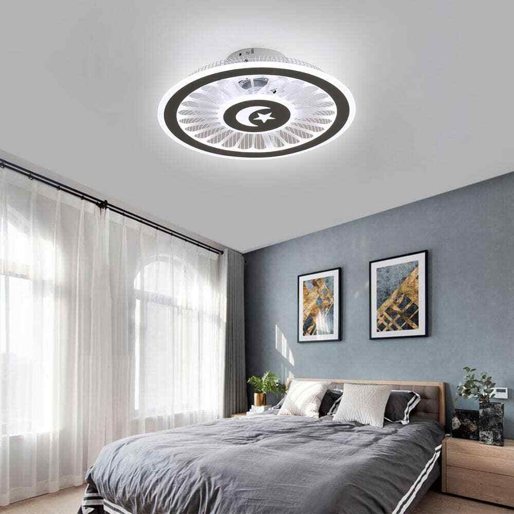 OUKANING 18 in. Gray Modern Simple Style Indoor LED Semi Flush Mount Ceiling Fan