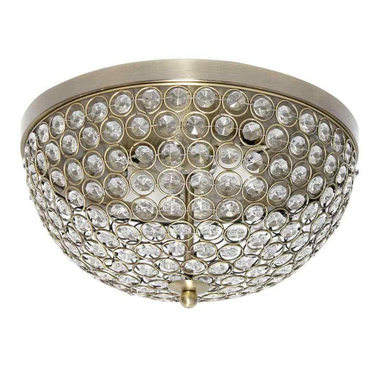 Elegant Designs Elipse 13 in. 2-Light Antique Brass and Crystal Flush Mount