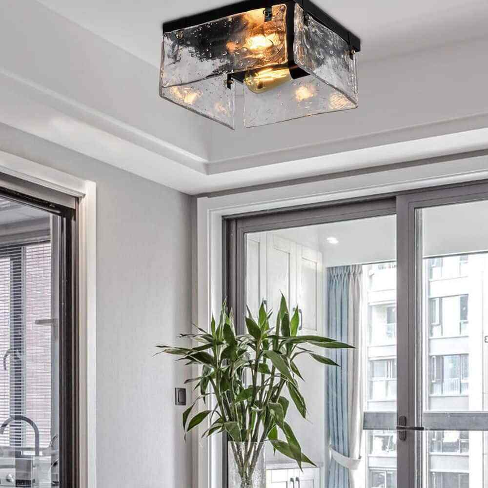 Maxax Raleigh 2-Light 11.81 in. Black Flush Mount with Water Glass Shade