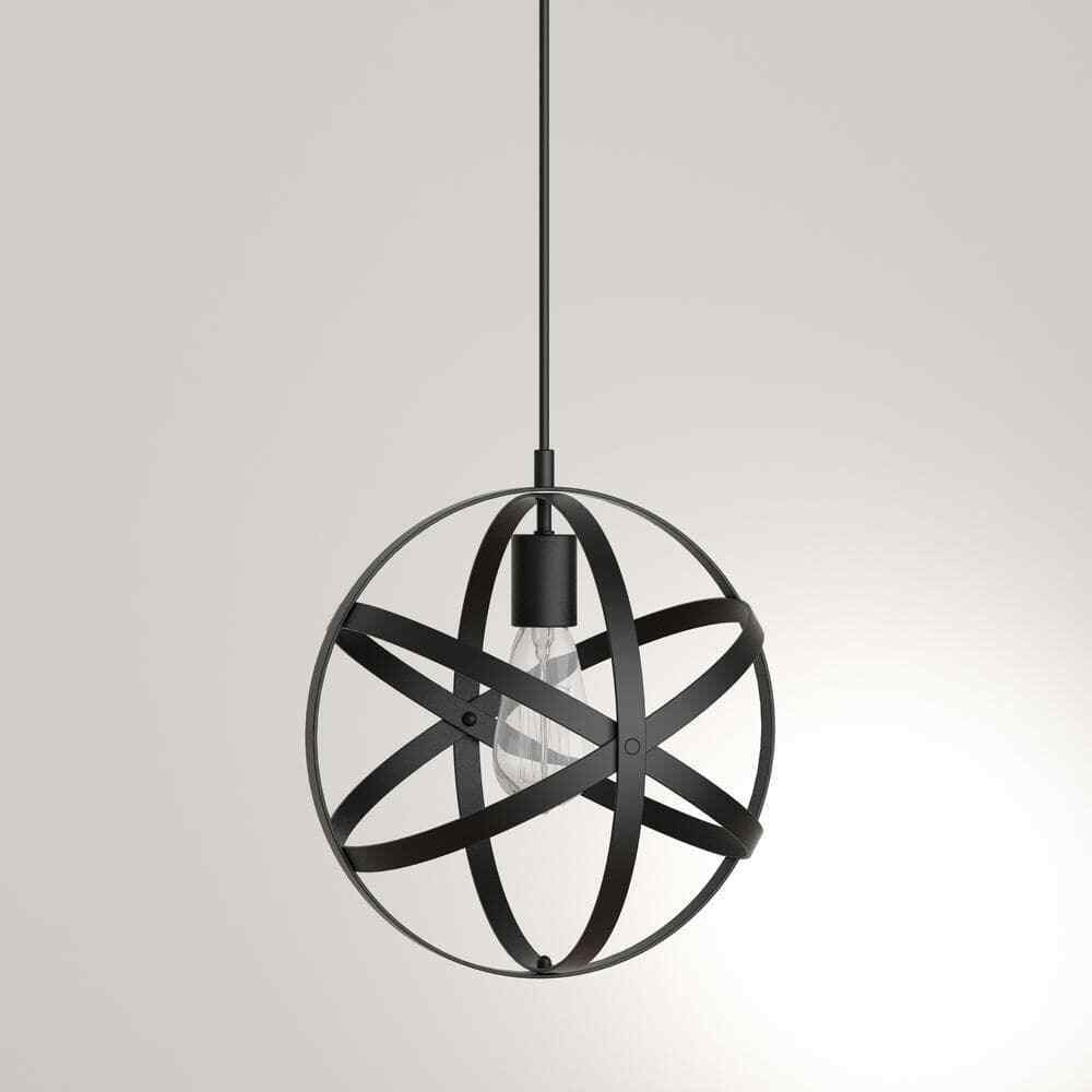 Home Decorators Orbit 1-Light Black Mini Pendant with Black Metal Strap Design