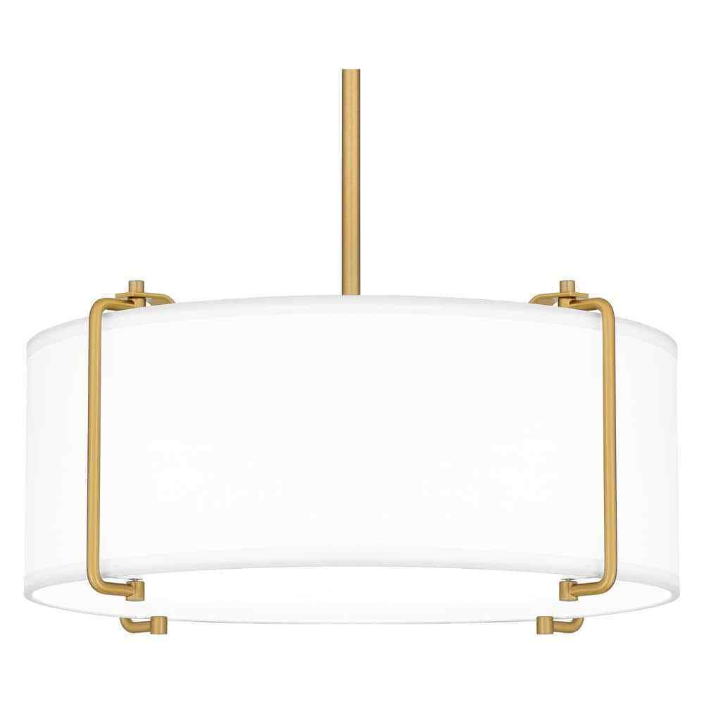 Home Decorators Brookley 4-Light Brushed Gold Pendant w/ White Fabric Shade