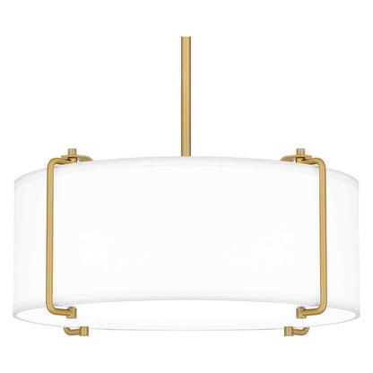 Home Decorators Brookley 4-Light Brushed Gold Pendant w/ White Fabric Shade