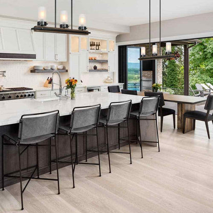 LNC 3-Light Black Island Wood Chandelier w/ Cylinder White Frosted Glass Shades