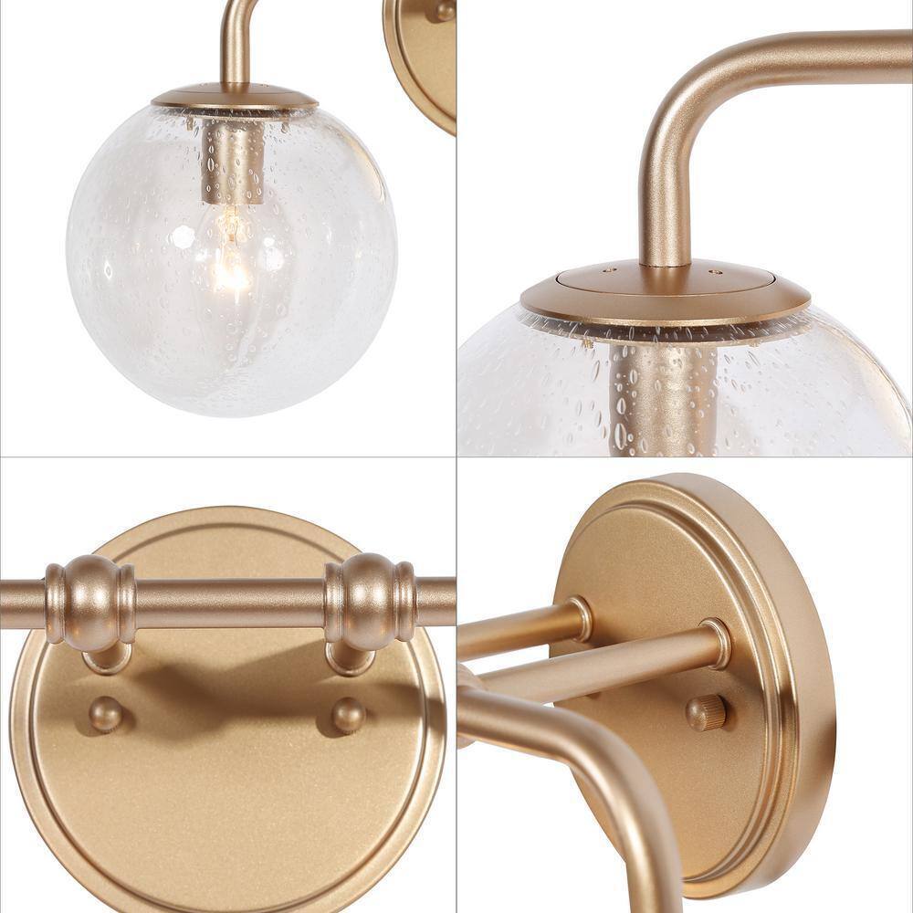 Uolfin Modern Globe Bathroom Vanity Light 2-Light Brass Gold Round Light