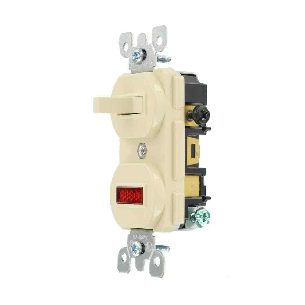 Leviton Commercial Grade Combination 3-Way Toggle Switch/Pilot Light Ivory