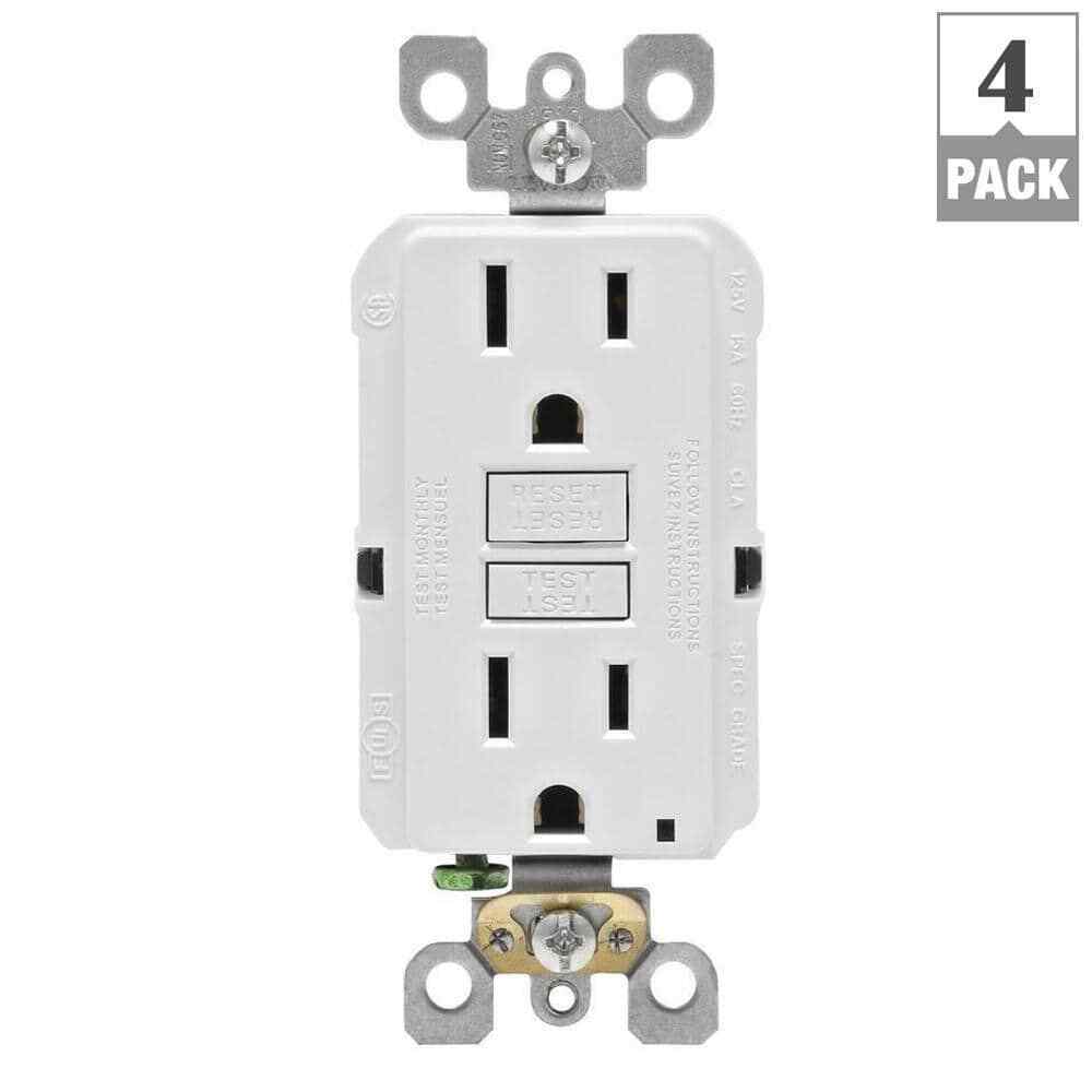 Leviton 15 Amp 125-Volt Duplex Self-Test Slim GFCI Outlet White 4-Pack