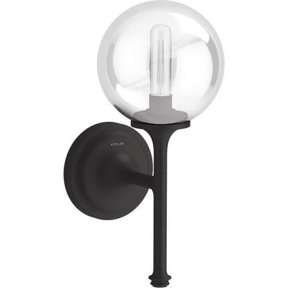 KOHLER Bellera 1 Light Matte Black Indoor Wall Sconce w/ Globular Glass Shade