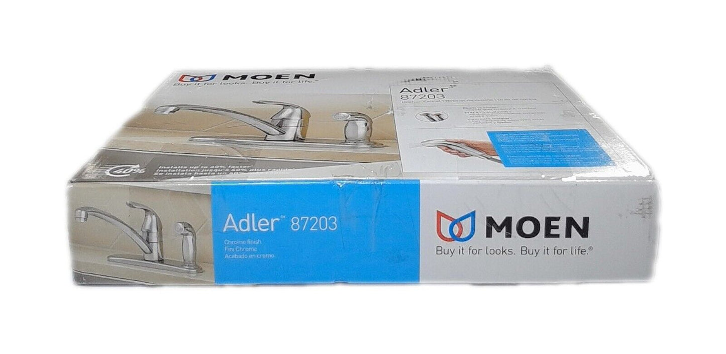 MOEN Adler Low Arc Kitchen Faucet in Chrome Side Sprayer and Tool Free Install