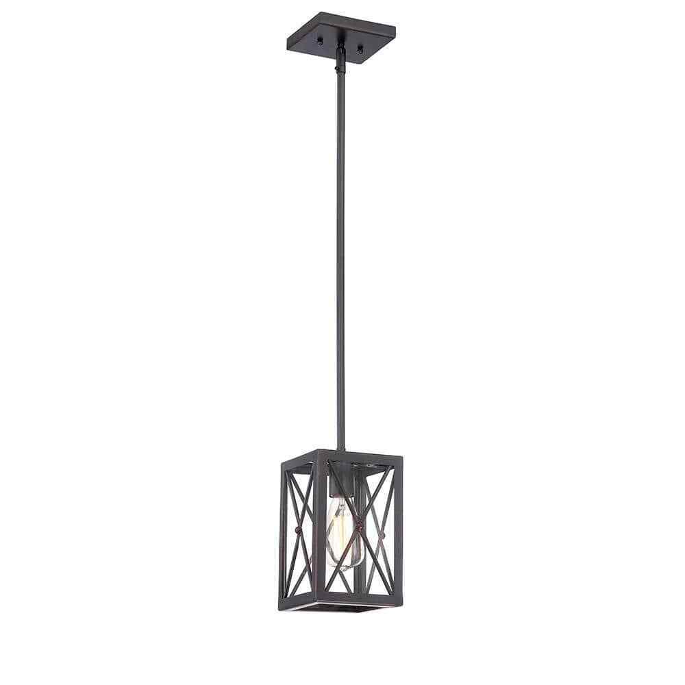 Home Decorators Harwood 60-Watt 1-Light Royal Bronze Mini-Pendant w/ Cage Shade