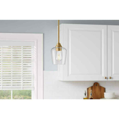 Hampton Bay Pavlen 5.5 in. Antique Brass Mini Pendant w/ Clear Glass Shade