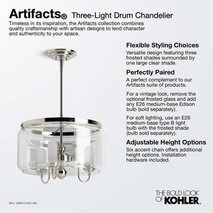 KOHLER Artifacts 3-Light Oil-Rubbed Bronze Chandelier