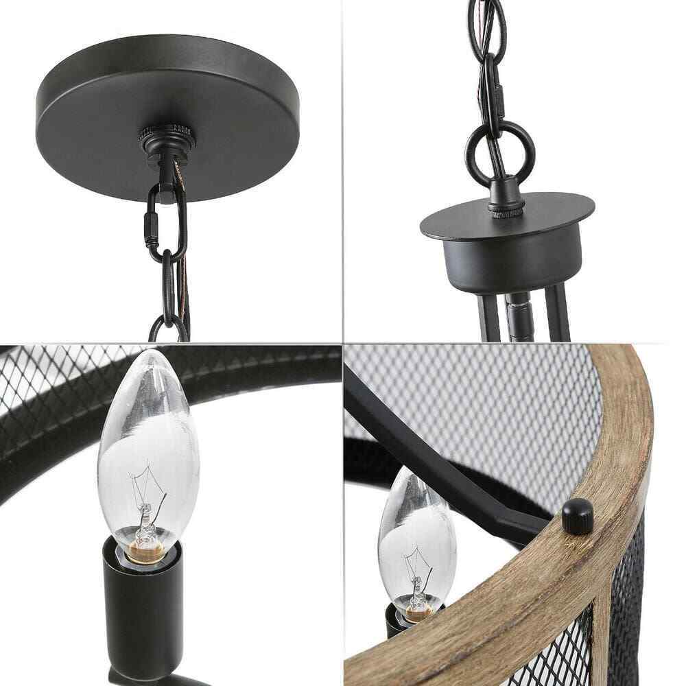 LALUZ Black Farmhouse 4-Light Drum Bronze Modern Round Chandelier Island Light