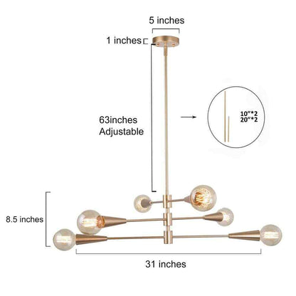 Uolfin Modern Sputnik Dule 6-Light Brass Gold Linear Chandelier