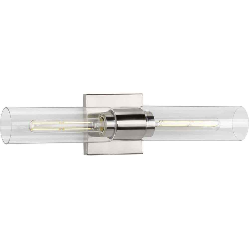 Progress Lighting Clarion 2-Light Brushed Nickel Clear Glass Modern Wall Light