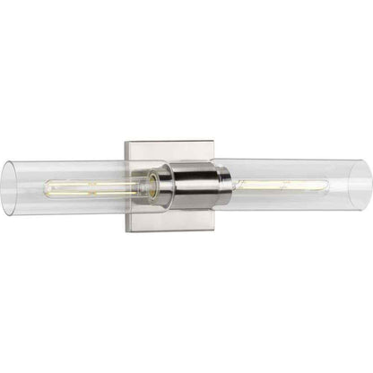 Progress Lighting Clarion 2-Light Brushed Nickel Clear Glass Modern Wall Light
