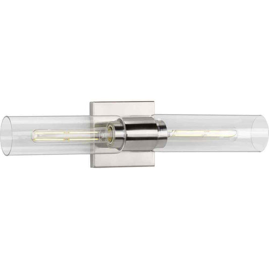 Progress Lighting Clarion 2-Light Brushed Nickel Clear Glass Modern Wall Light