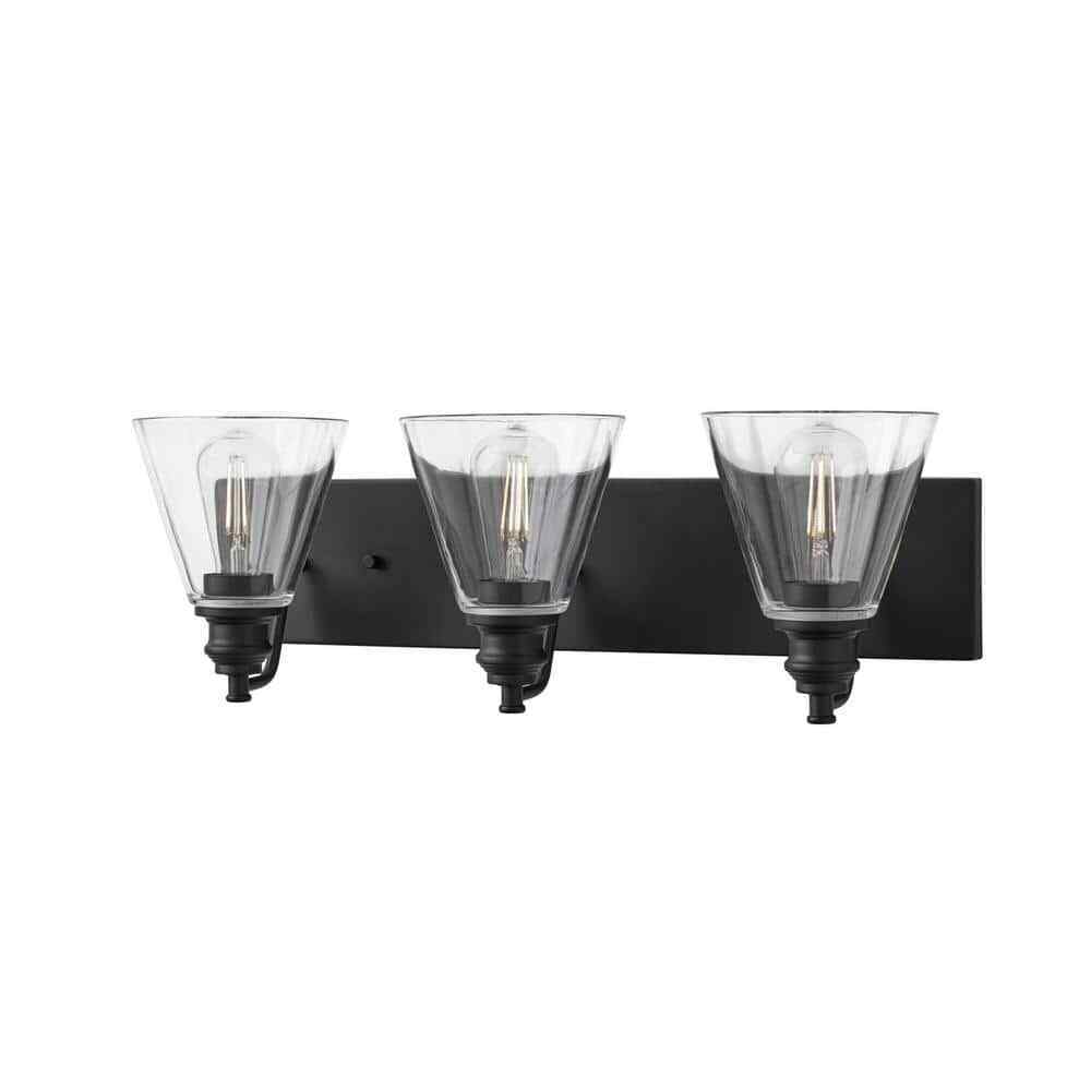 Hampton Bay Manor 24 in. 3-Light Matte Black Industrial Bathroom Vanity Light