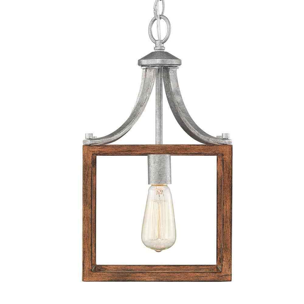 Hampton Bay Boswell Quarter 1-Light Galvanized Mini-Pendant with Wood Accents