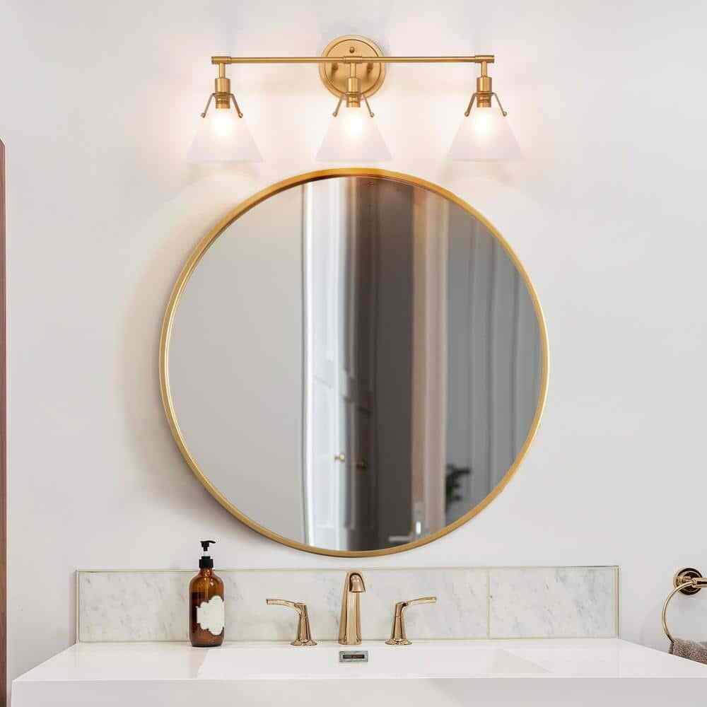 LNC Brushed Gold Bell Vanity Light 25.5 in. 3-Light Antique Wall Sconce