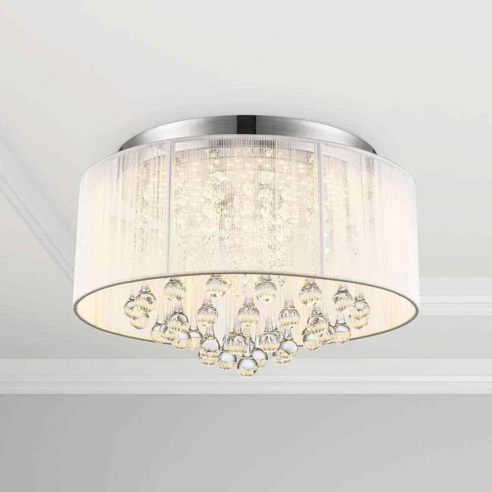 Home Decorators Flenniken 15 in. Integrated LED Chrome and Crystal Ceiling Light