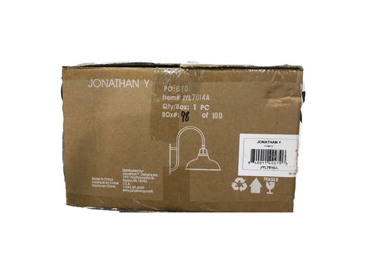 JONATHAN Y Stanley 12.25 in. White 1-Light Iron LED Gooseneck Arm Outdoor Sconce