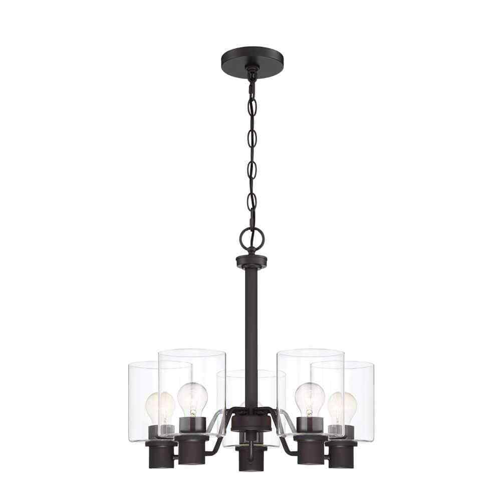 Hampton Bay Castleford 5-Light Satin Bronze Chandelier w/ Clear Glass Shades