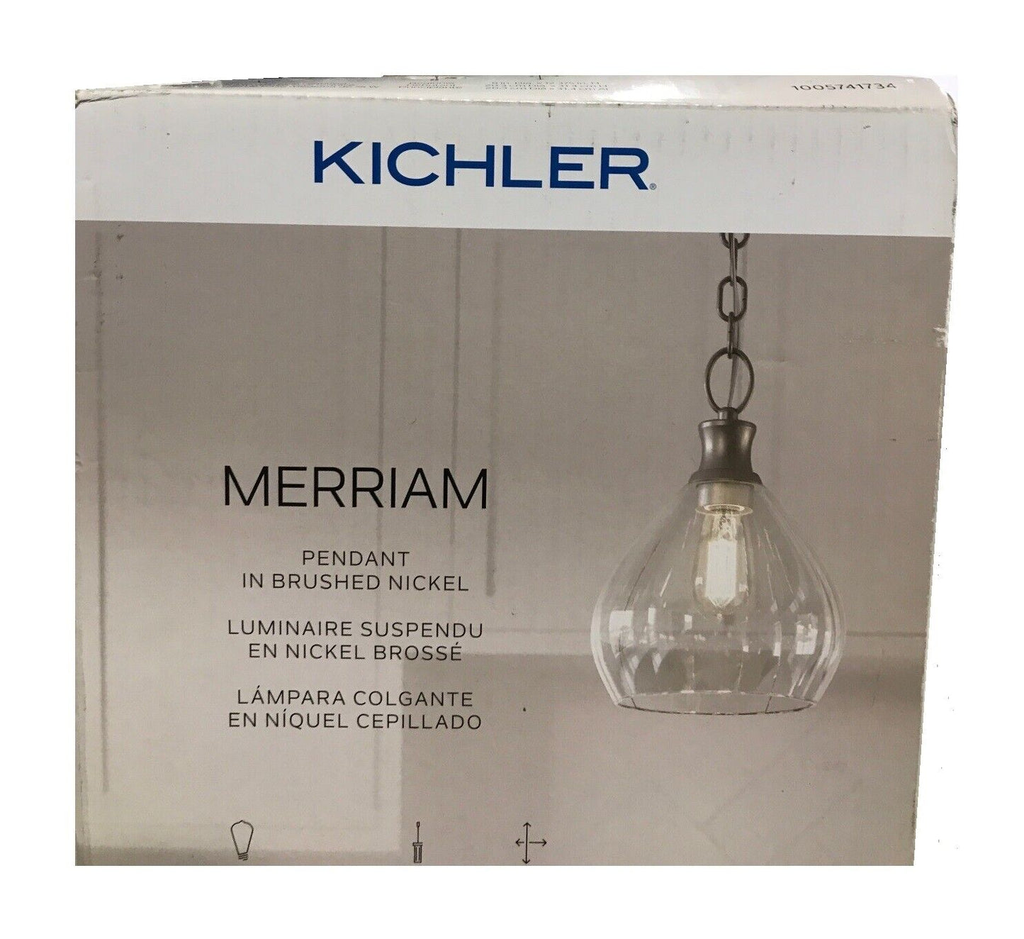 KICHLER Merriam 8 in. 1-Light Brushed Nickel Farmhouse Shaded Kitchen Pendant