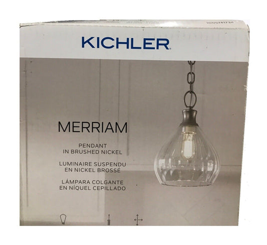 KICHLER Merriam 8 in. 1-Light Brushed Nickel Farmhouse Shaded Kitchen Pendant