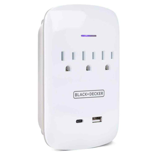 BLACK+DECKER 3 Grounded Outlets Surge Protector Wall Mount USB C Charging Port