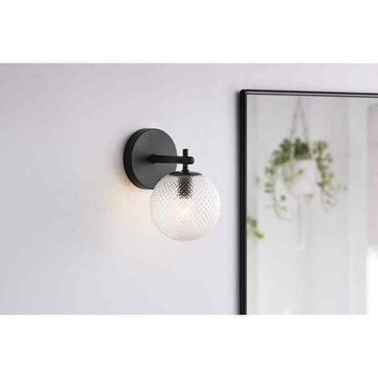 Hampton Bay Walsh 1-Light Black Wall Sconce Light with Prismatic Glass Shade