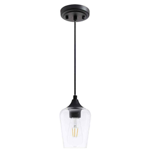 Merra 5 in. W x 6 in. H 1-Light Matt Black Pendant with Clear Glass Shade