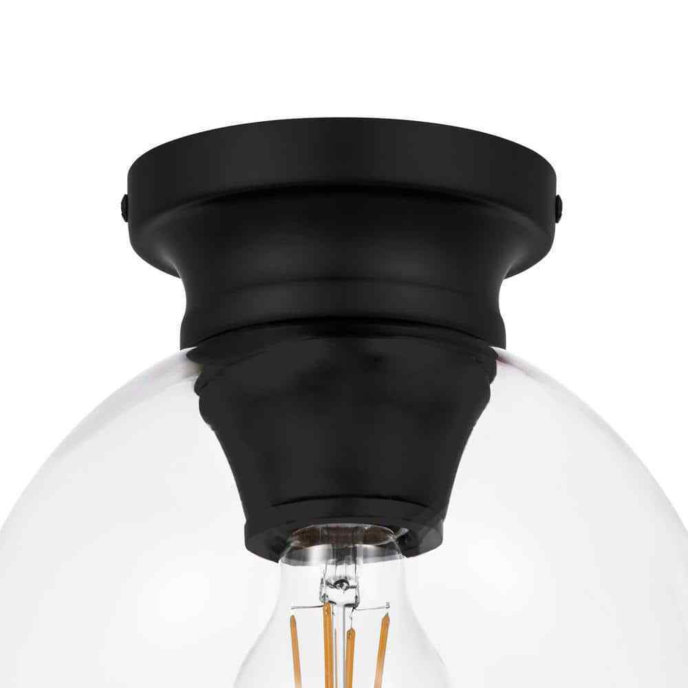 Home Decorators Evelyn 8 in Matte Black Flush Mount Ceiling Light w/ Clear Glass
