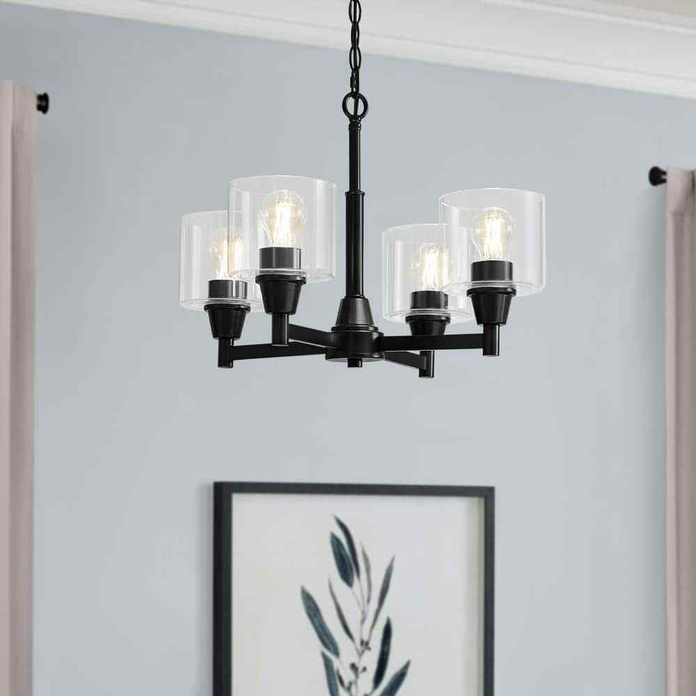 Hampton Bay Oron 4-Light Black Reversible Chandelier w/ Clear Glass Shades