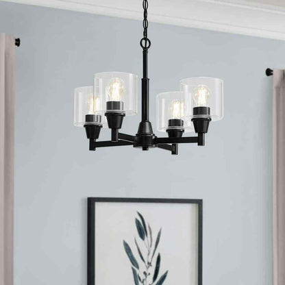 Hampton Bay Oron 4-Light Black Reversible Chandelier w/ Clear Glass Shades
