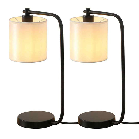 Cedar Hill 19 in. Black Industrial Iron Desk Lamp with Fabric shade
