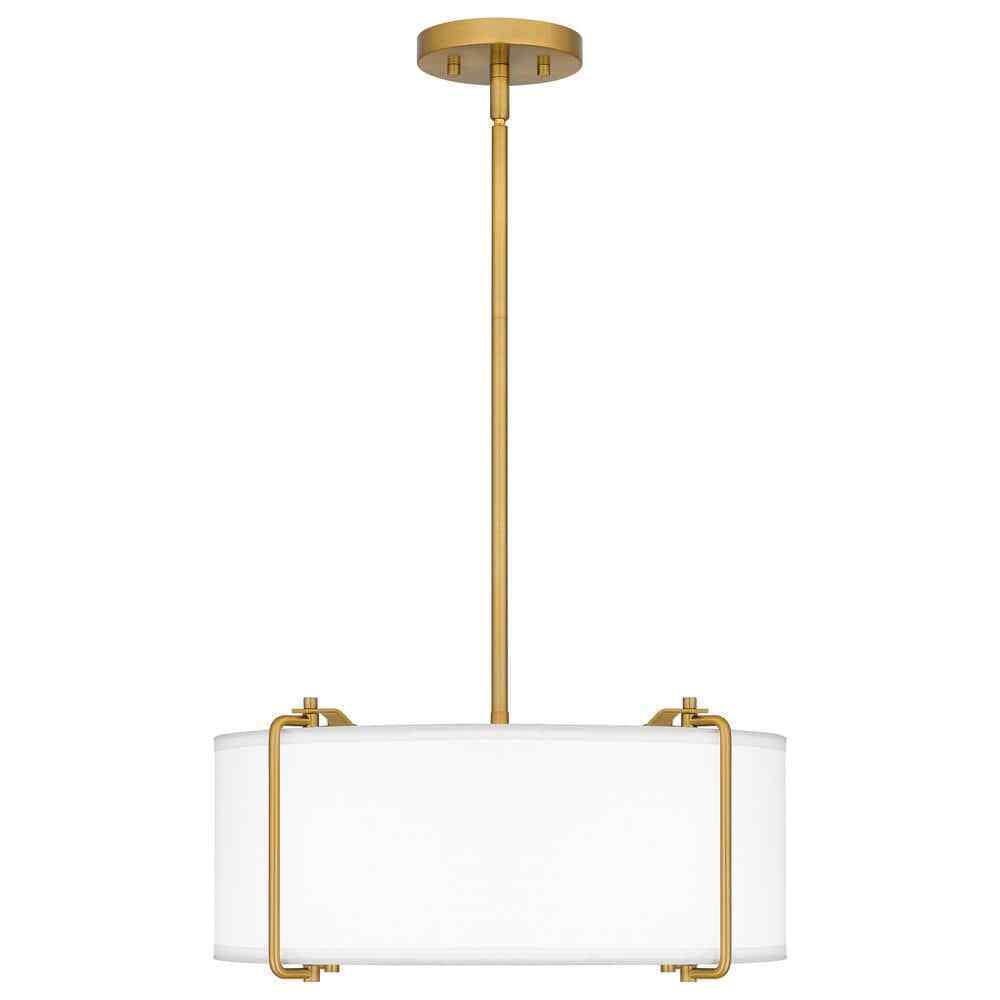 Home Decorators Brookley 4-Light Brushed Gold Pendant w/ White Fabric Shade