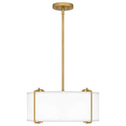 Home Decorators Brookley 4-Light Brushed Gold Pendant w/ White Fabric Shade