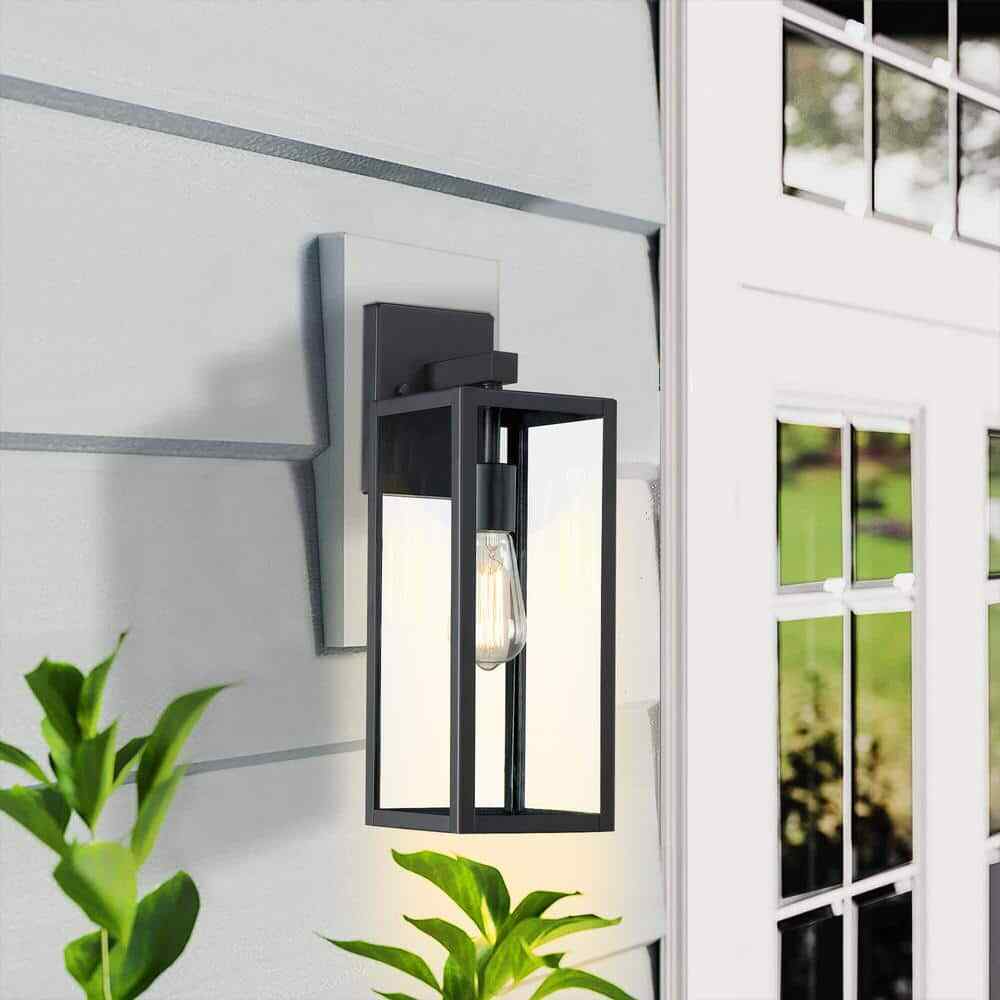 Hukoro Martin 17.25 in. Matte Black Finish Outdoor Wall Lantern Sconce 2-Pack