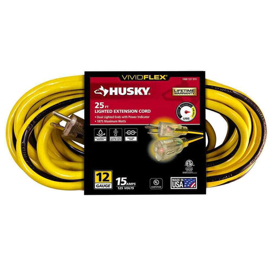 Husky VividFlex 25 ft. 12/3 Heavy Duty Extension Cord w/ Lighted End Yellow
