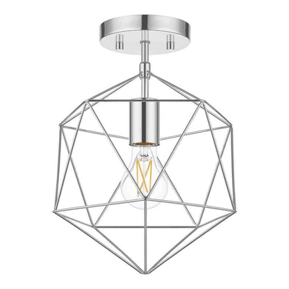 Hampton Bay Winfield 9.5 in. 1-Light Chrome Semi-Flush Mount with Geometric Cage
