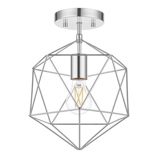 Hampton Bay Winfield 9.5 in. 1-Light Chrome Semi-Flush Mount with Geometric Cage