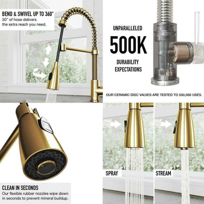 VIGO Brant Single Handle Pull-Down Sprayer Kitchen Faucet in Matte Brushed Gold