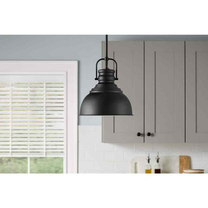 Home Decorators Shelston 10 in. 1-Light Black Pendant w/ Metal Shade