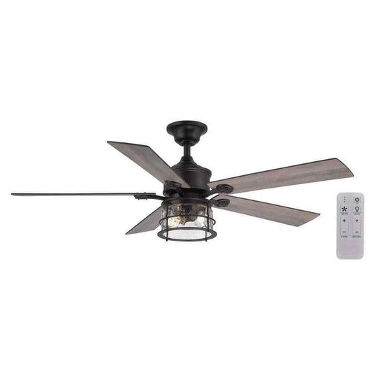 Hampton Bay Hargreaves 52 in. Indoor/Outdoor Black Ceiling Fan Light and Remote