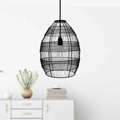 River of Goods 1-Light Black Pendant with Oversized Woven Shade